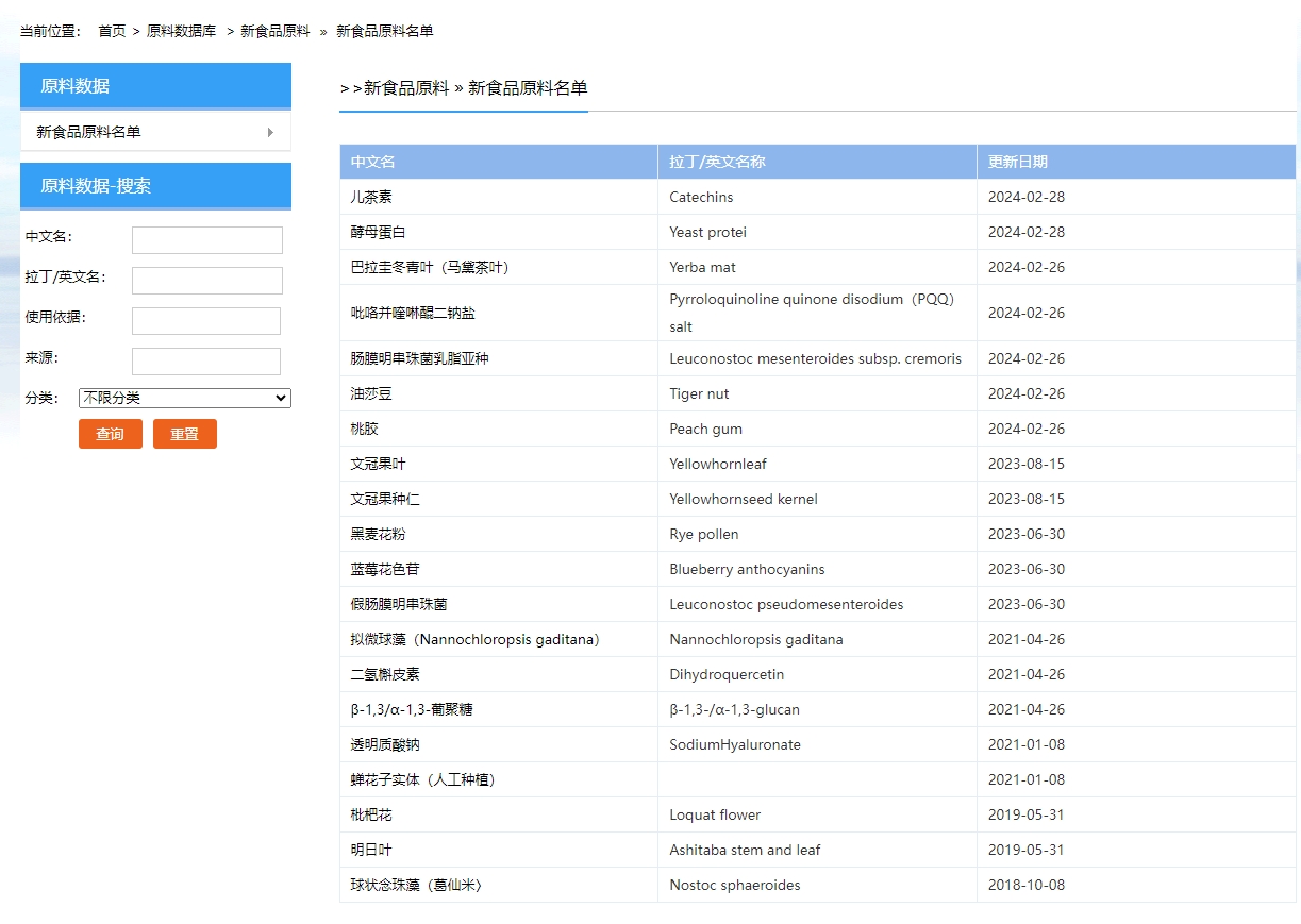 進(jìn)口新食品原料名單